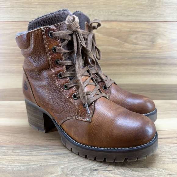 Bull Boxer Catherine Combat Block Heel Womens 8 M Brown Leather Block Heel Boots - Picture 3 of 12